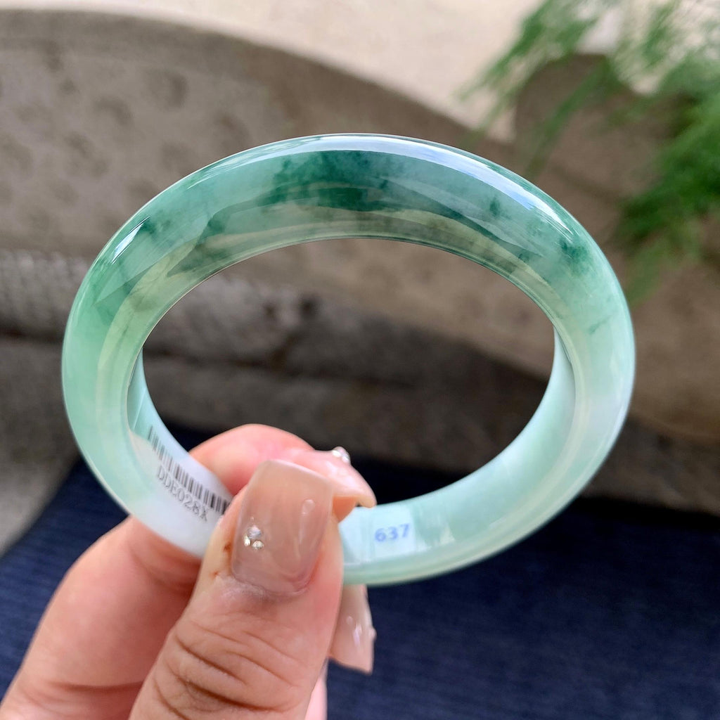 细糯种飘蓝花正圈平安镯 55.6圈口 天然缅甸A货翡翠（yc462948）