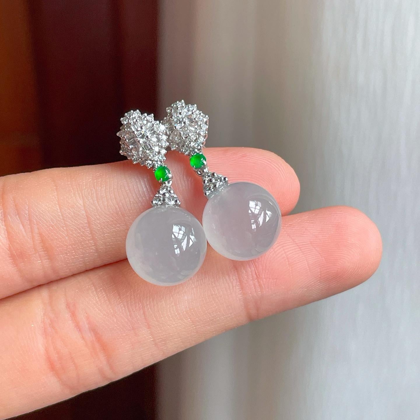 18k真金真钻镶冰种翡翠耳坠（yc248490）