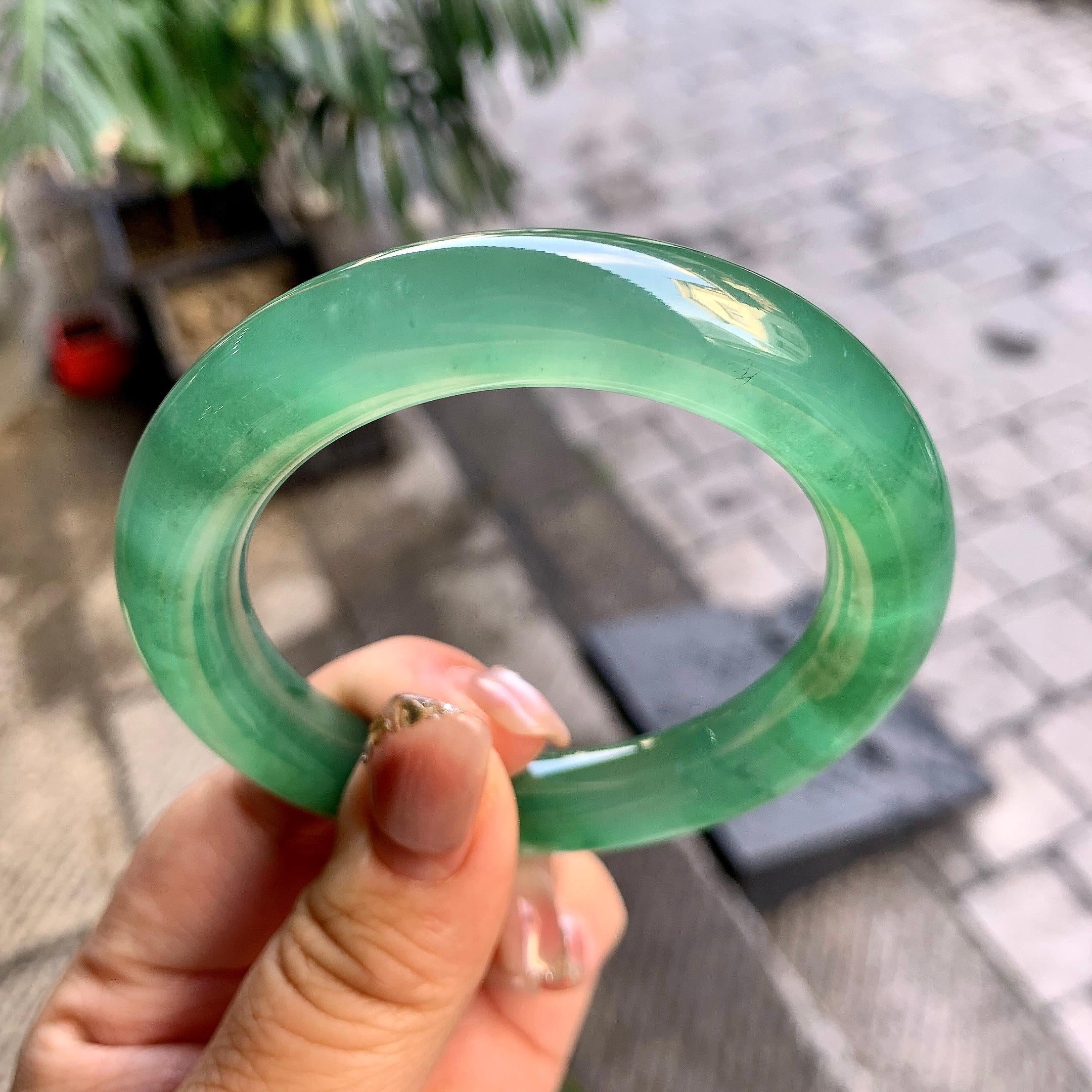 冰种晴底飘花圆条手镯（54.3mm）（yc292673）