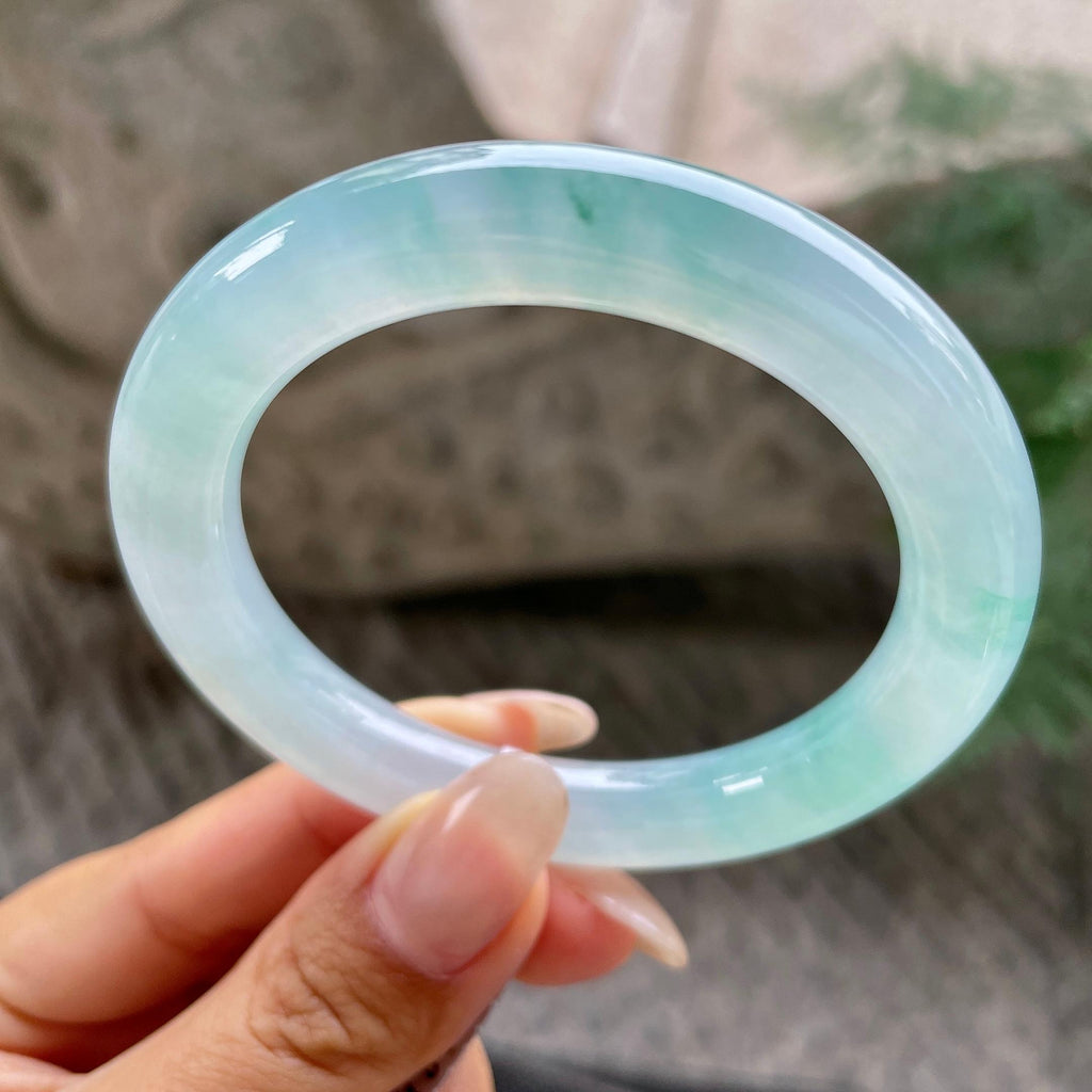 小圈口  糯冰种蓝底飘花圆条手镯53.7圈    天然缅甸A货翡翠（yc351392）