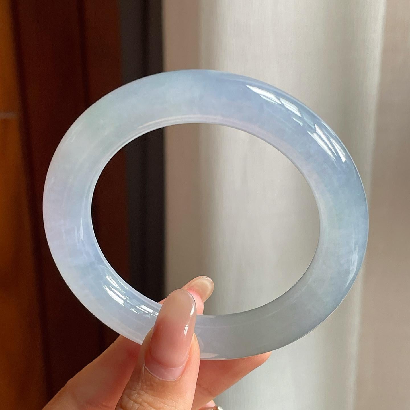 糯冰种紫罗兰翡翠圆条手镯（54mm）（yc200653）