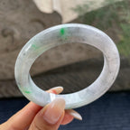 细糯种乌鸡飘绿花正圈平安镯57.3圈       天然缅甸A货翡翠（yc421273）