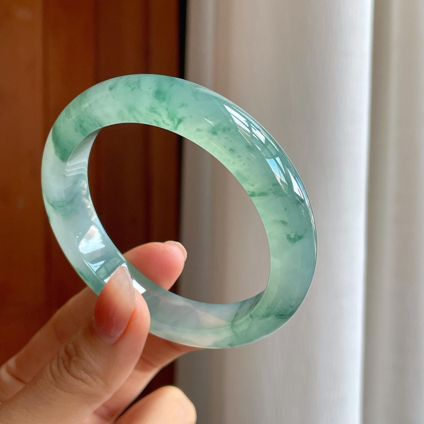 冰种飘花翡翠平安镯（57.4mm)（yc313033）
