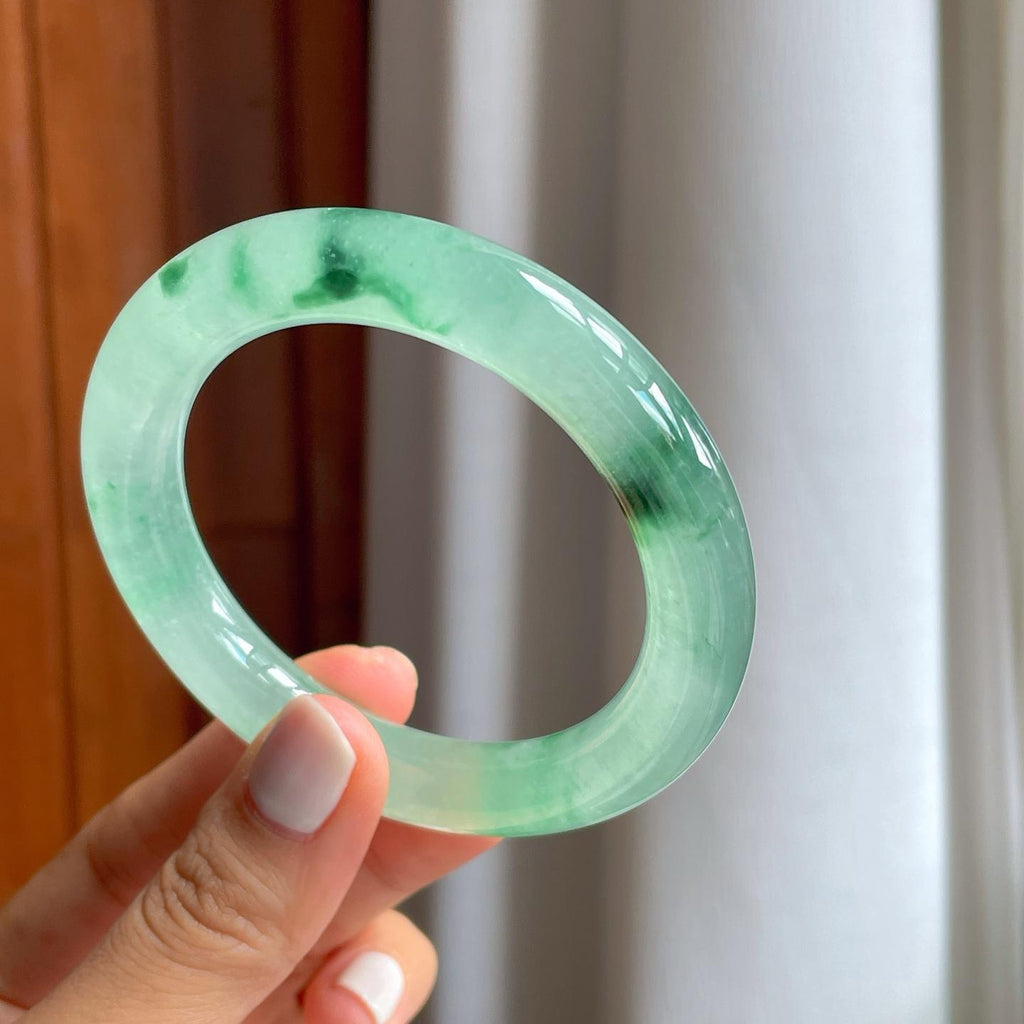 冰种飘花翡翠圆条手镯（55mm）（yc247650）