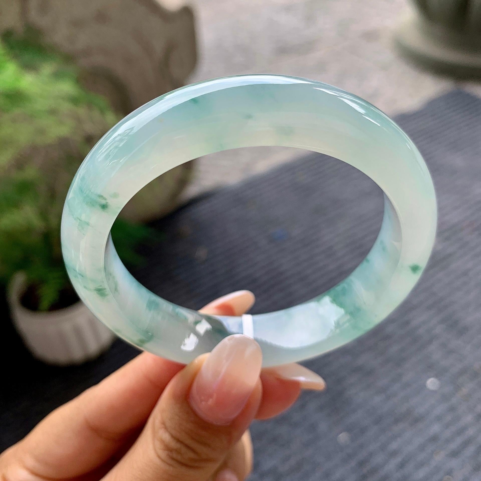 糯冰种飘花平安镯（55.5mm）（yc195929）