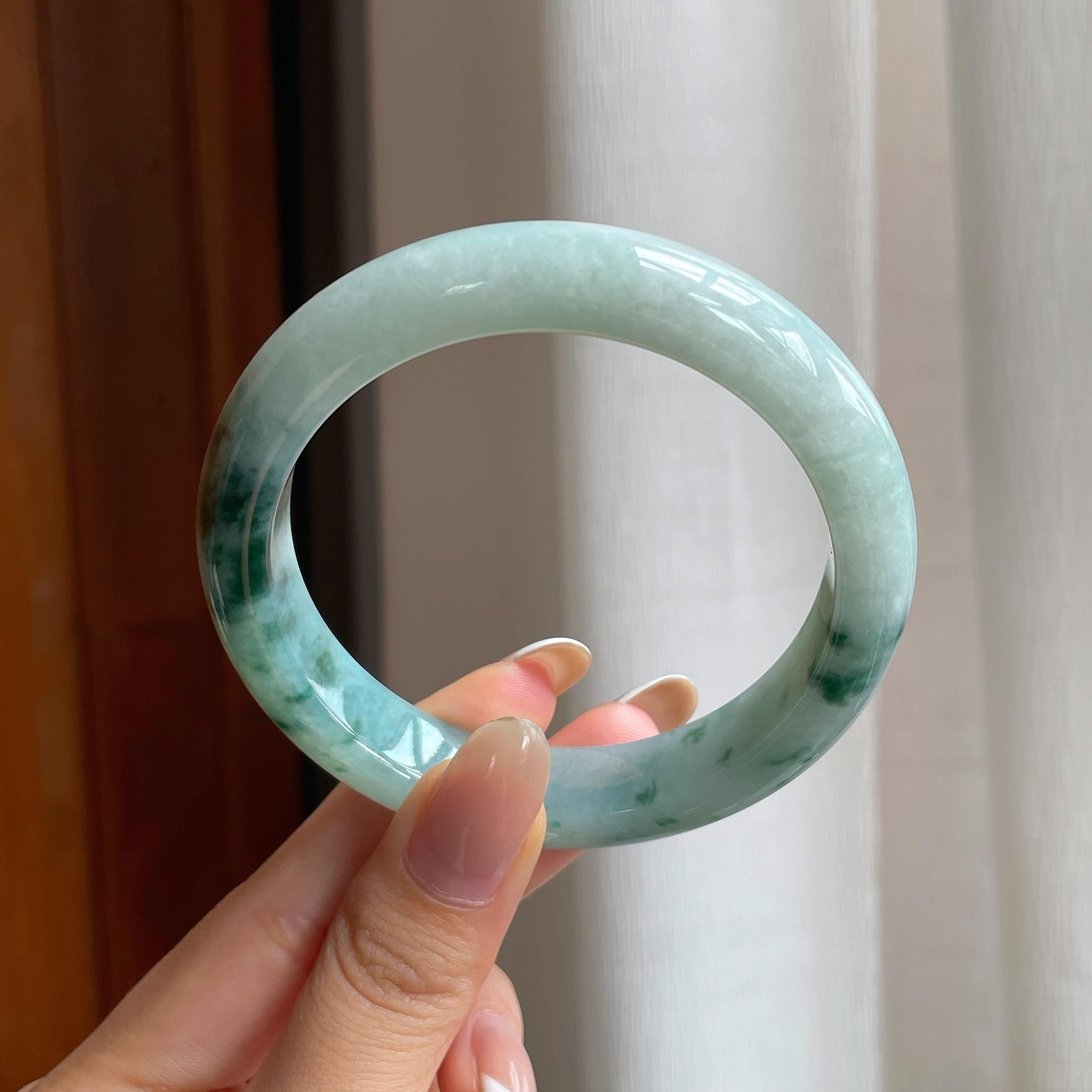 糯种飘花翡翠平安镯（58.5mm)（yc404028）