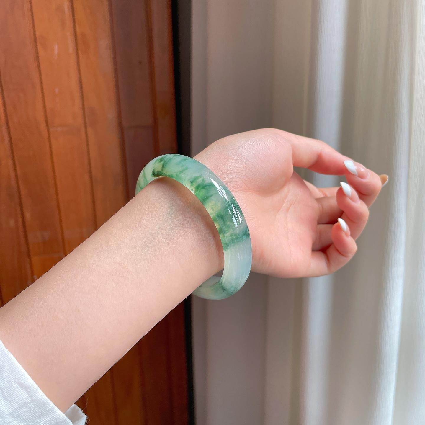 冰种飘花翡翠平安镯（56mm)（yc408464）