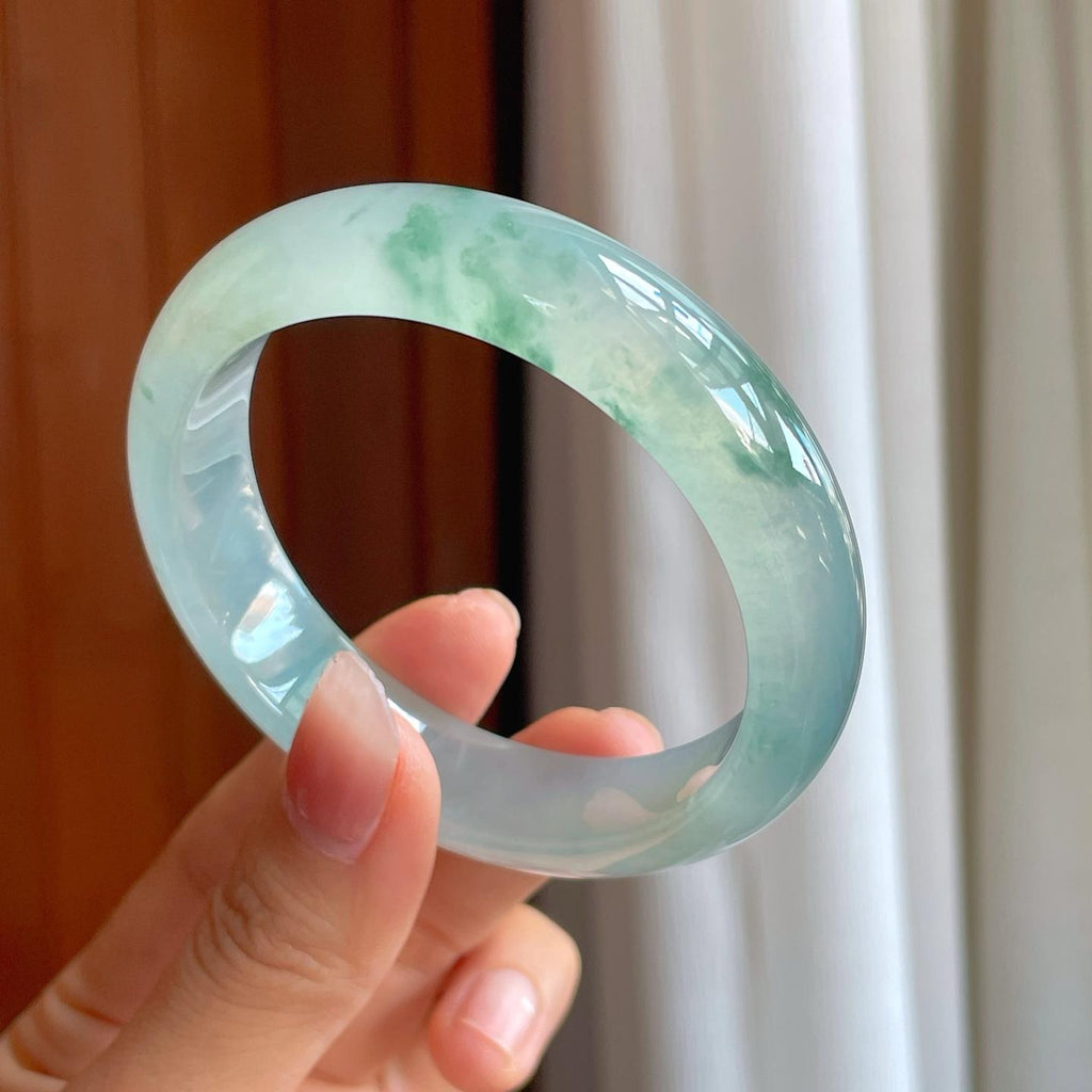冰种飘花翡翠平安镯（57mm）（yc310932）