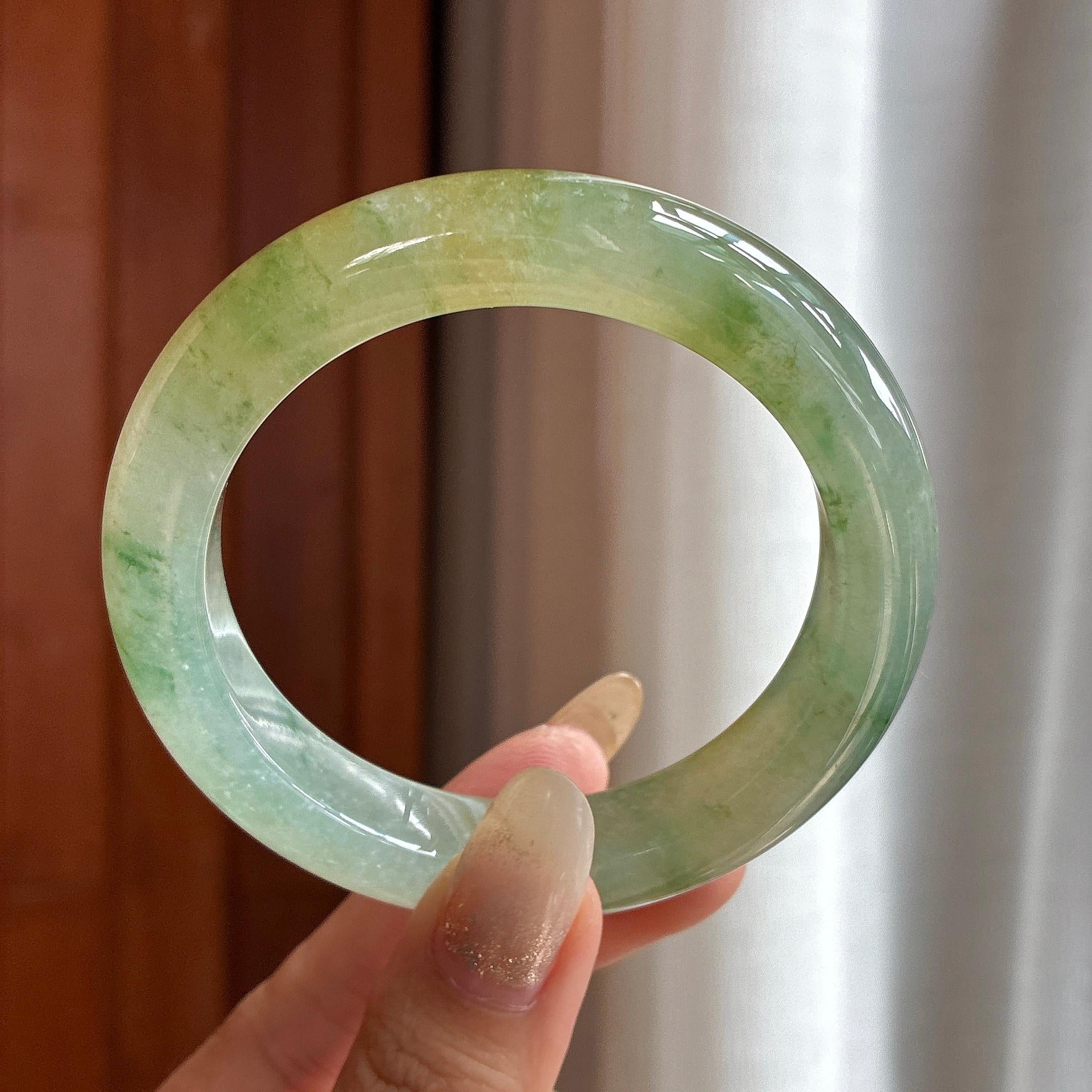 特色镯 冰种黄翡飘花正圈平安镯 57圈 天然缅甸A货翡翠（yc508132）