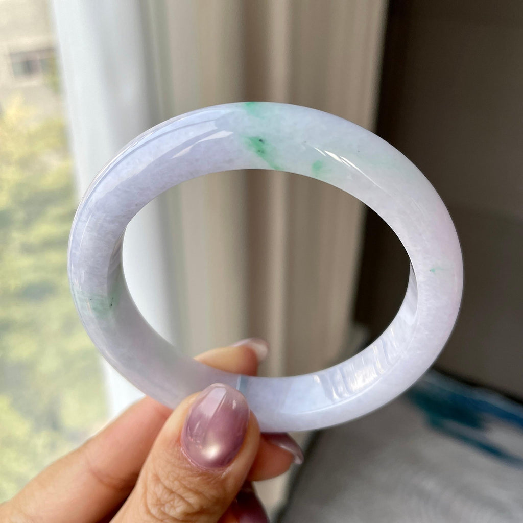 细糯种紫罗兰飘绿花正圈平安镯56.4圈   天然缅甸A货翡翠（yc313308）