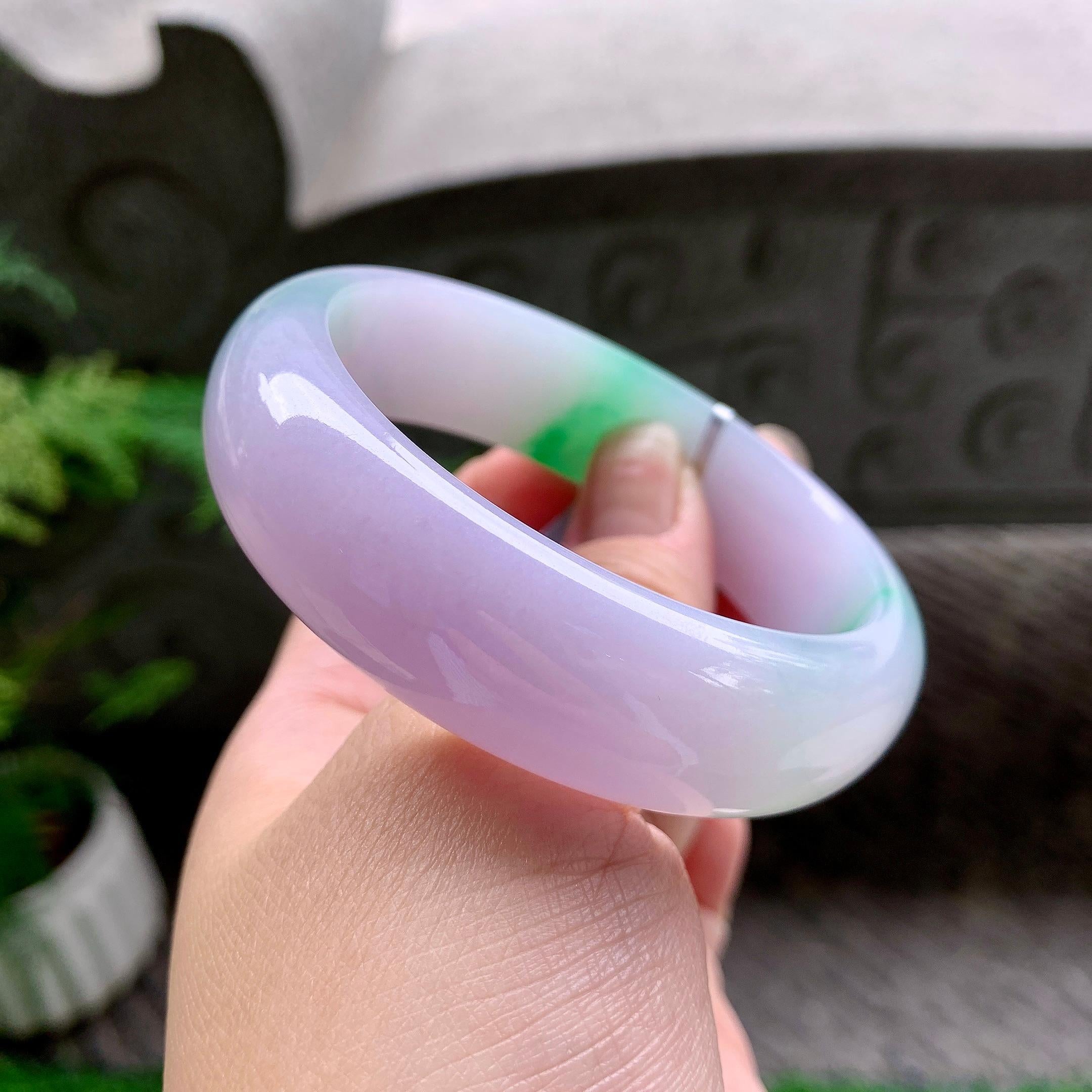 糯冰种春彩宽版轮胎手镯（58.5mm）（yc253001）