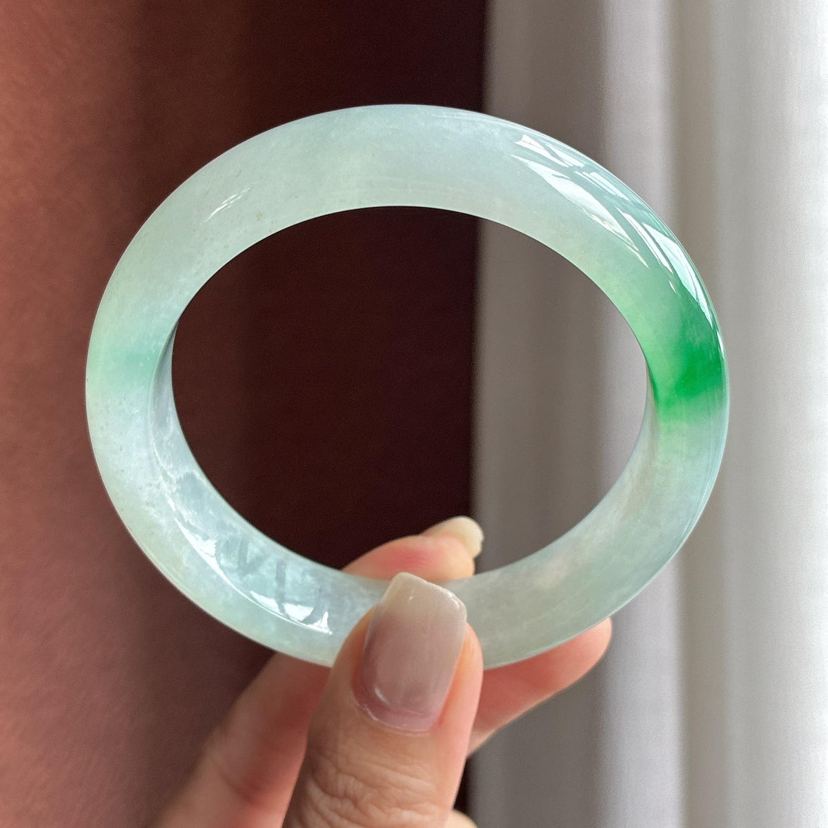糯冰带一抹翠绿正圈平安镯 58圈（yc734249）