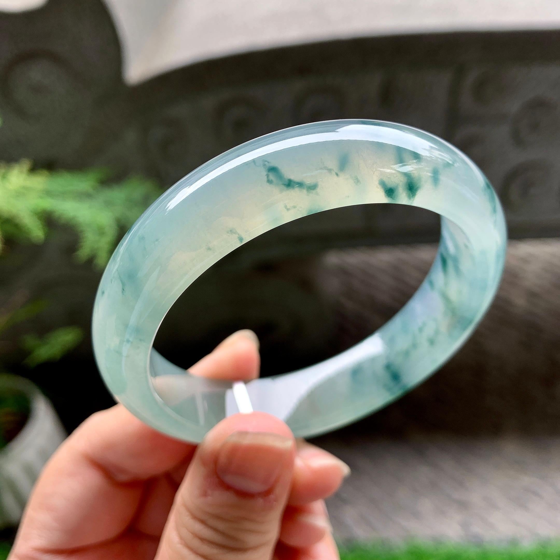 糯冰种飘花小宽版轮胎手镯（58.2mm）（yc252991）