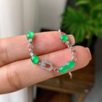 18k金钻镶冰种满绿蛋面手链（yc215983）