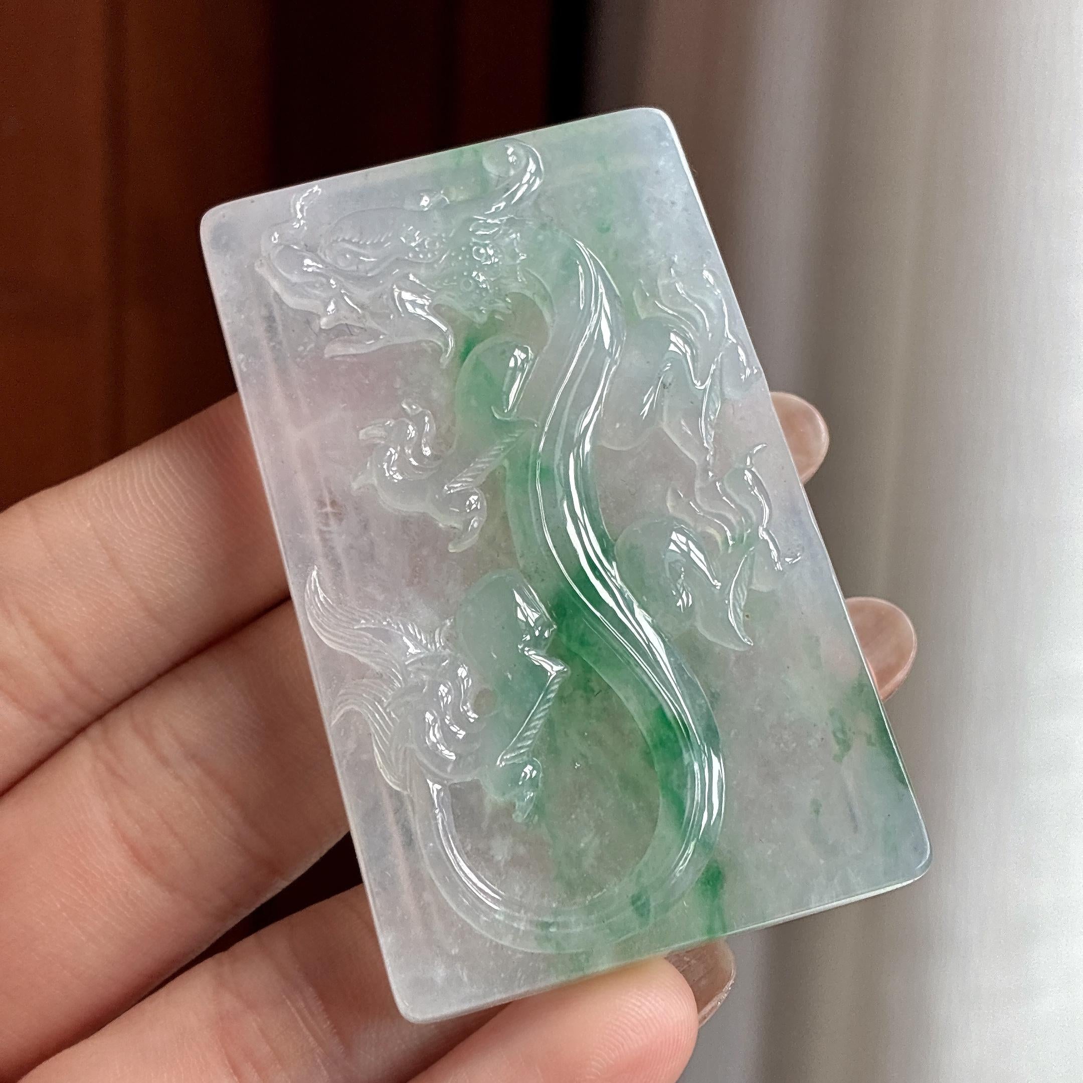 冰种带色龙牌挂件 天然缅甸A货翡翠（yc461102）