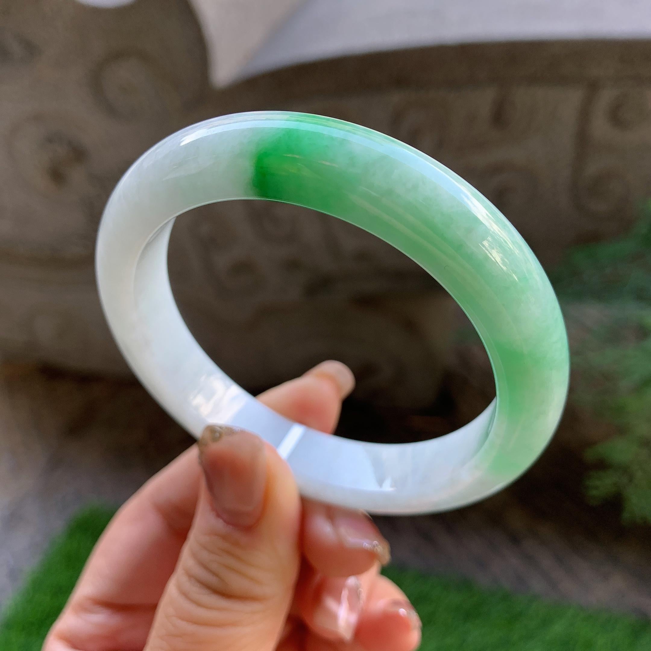 细糯种白底青平安镯（56mm）（yc293323）