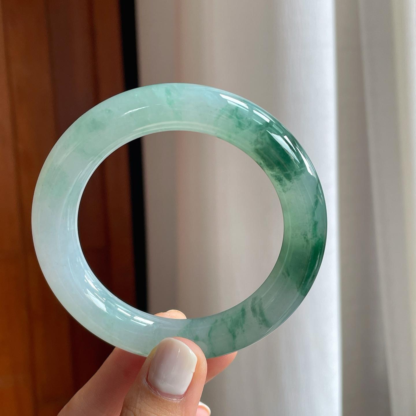 冰种飘花翡翠圆条手镯（55.8mm）（yc249168）