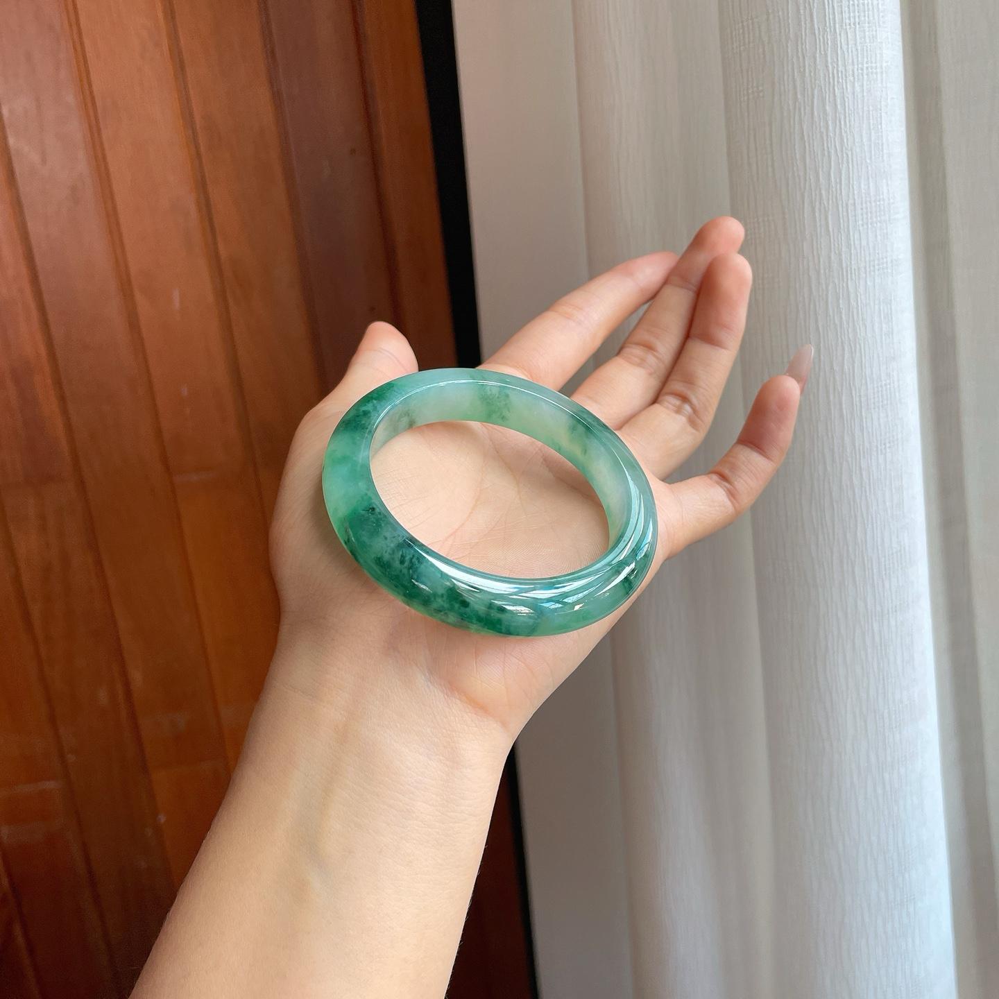 冰种飘花翡翠平安镯（56mm）（yc312891）