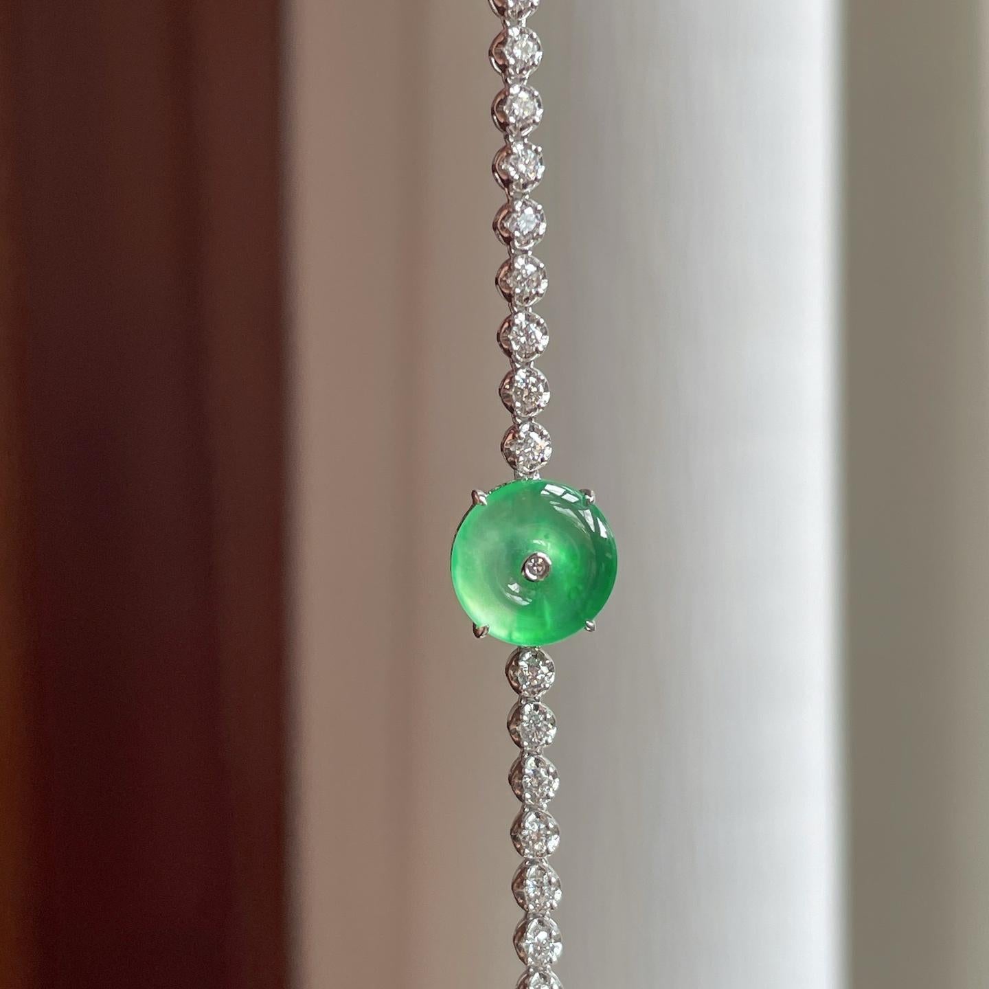 18k金镶冰种翠绿翡翠平安扣（yc253255）