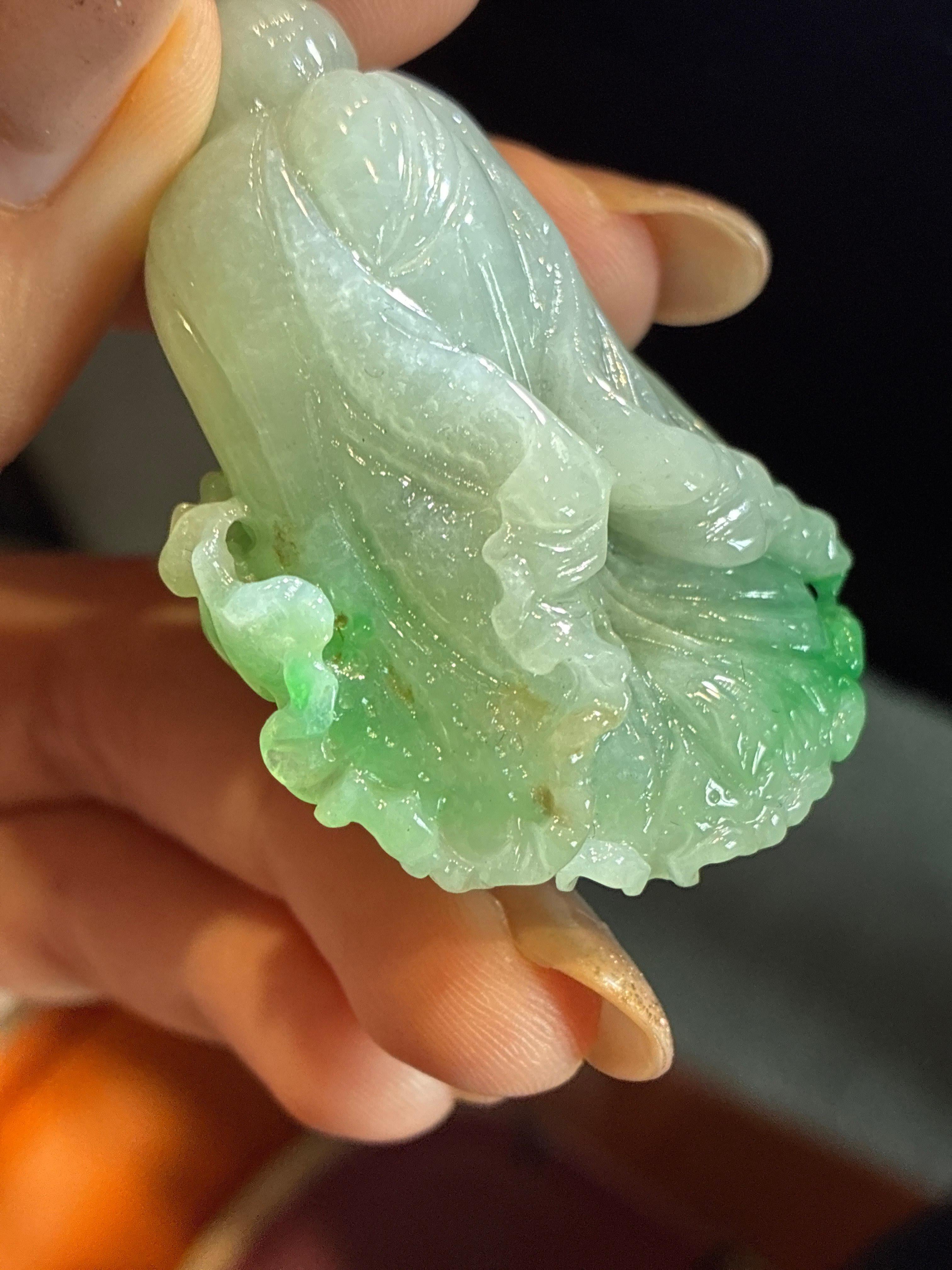 糯种带色白菜 百财 天然缅甸A货翡翠（yc457807）