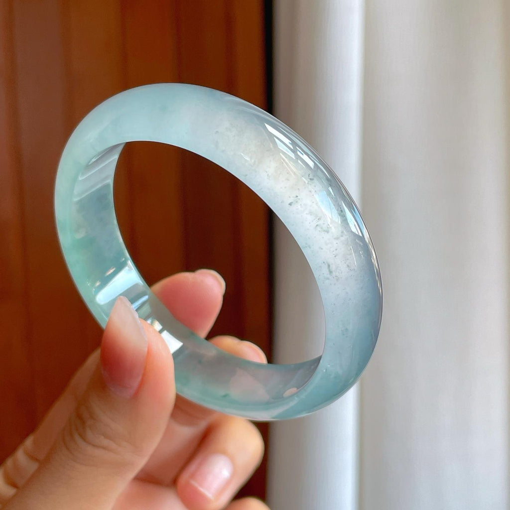 冰玻种飘花翡翠平安镯（57.5mm）（yc312261）
