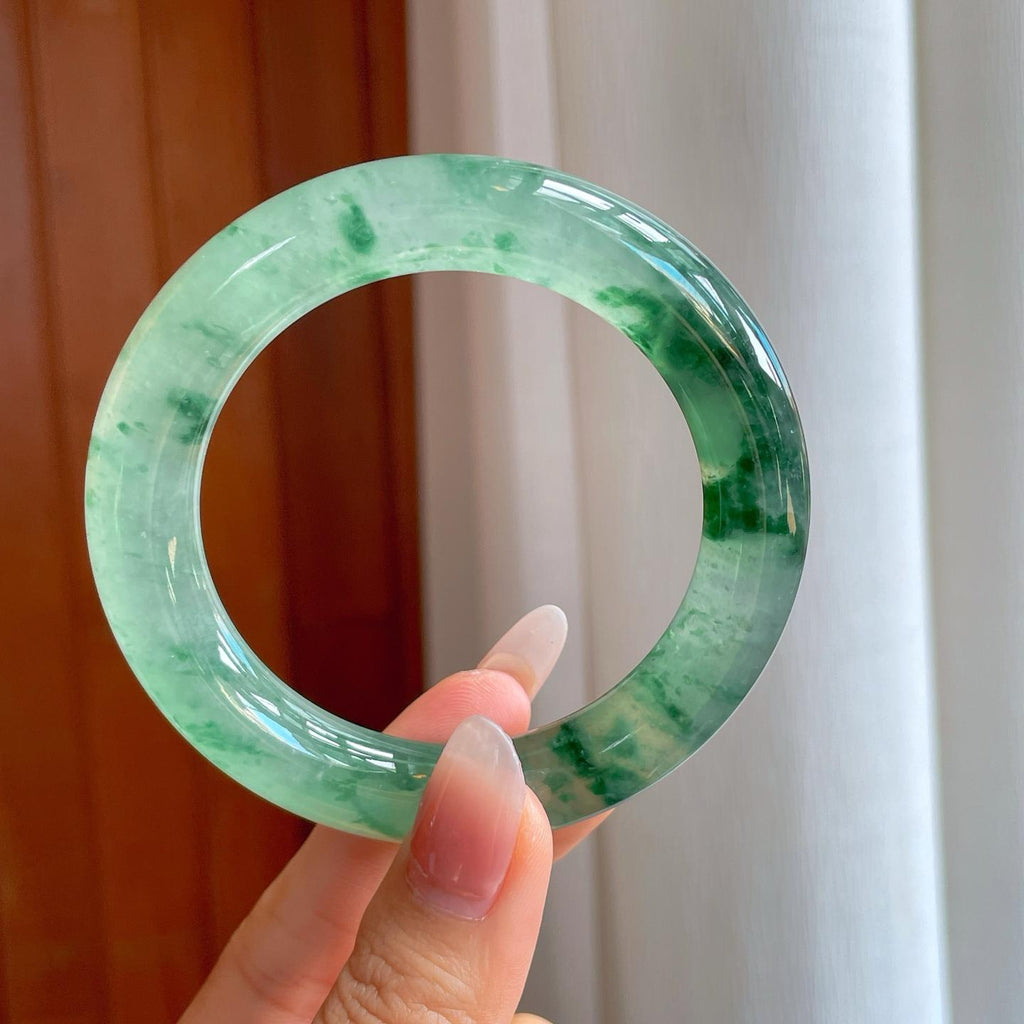 冰种飘花翡翠圆条手镯（56mm）（yc312989）