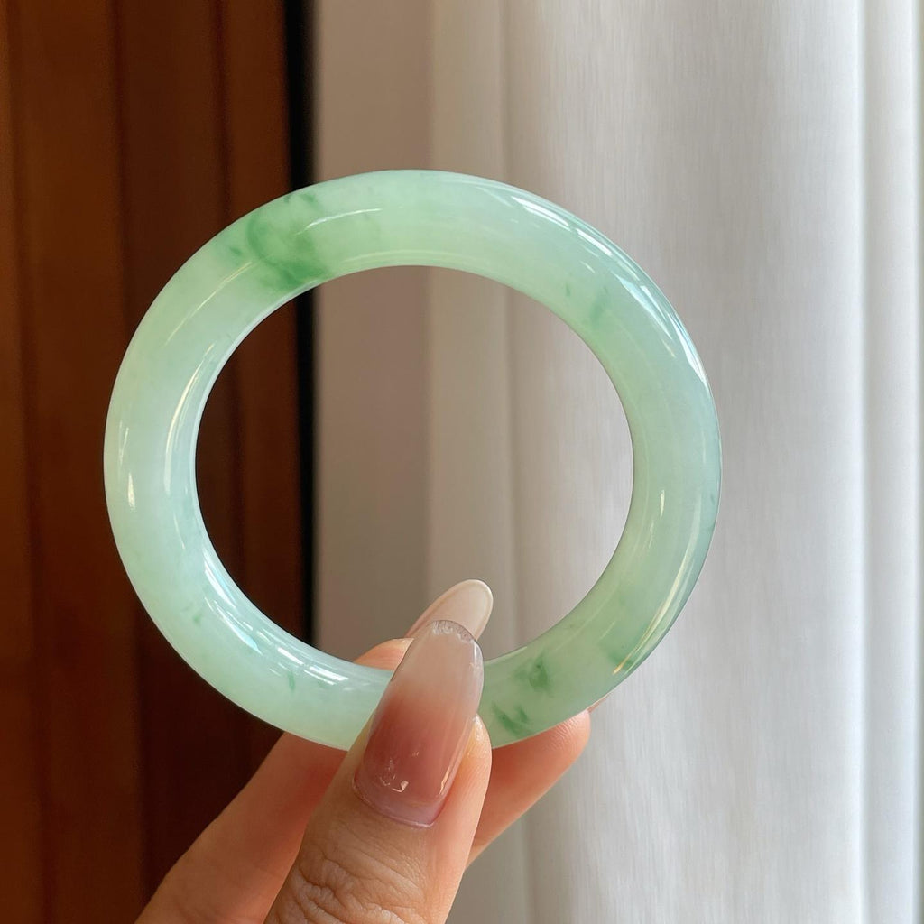 糯冰飘花翡翠圆条手镯（52.7mm）（yc272874）