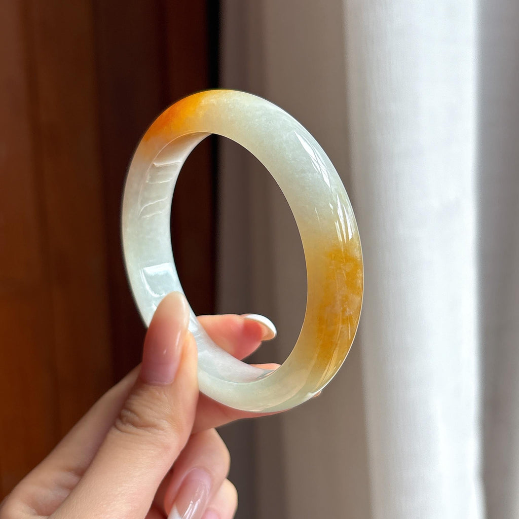 糯冰黄翡翡翠平安镯（57mm)（yc411300）