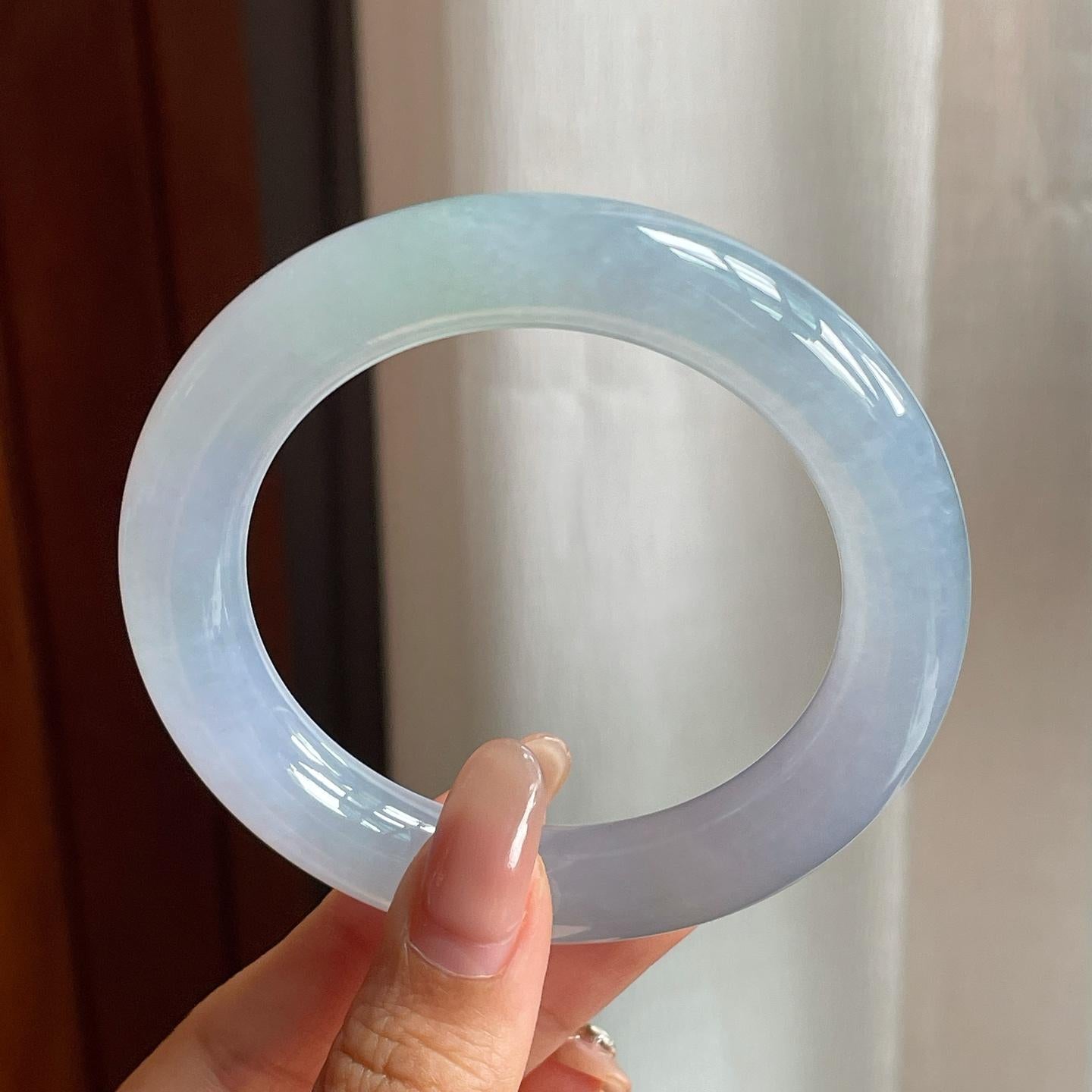 糯冰种紫罗兰翡翠圆条手镯（54mm）（yc200653）