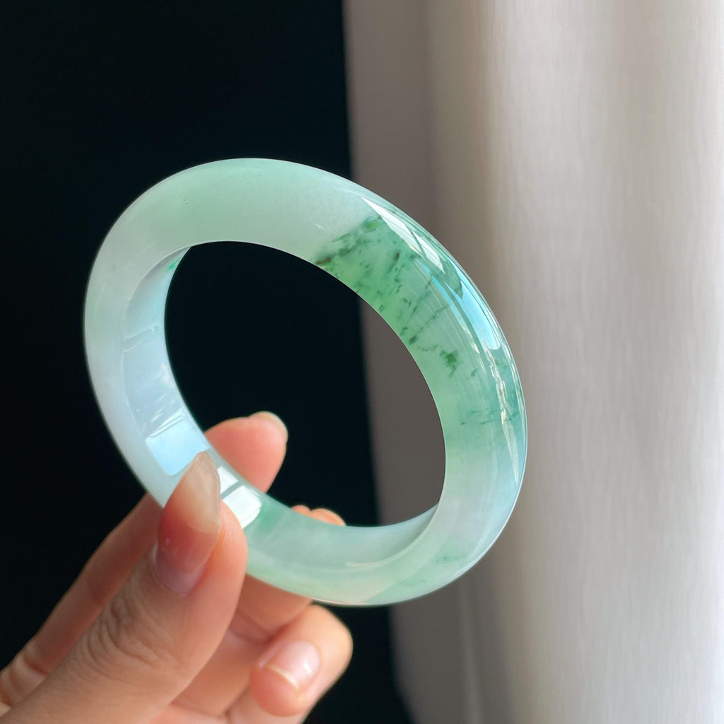 冰种飘花翡翠平安镯（55mm)（yc349349）