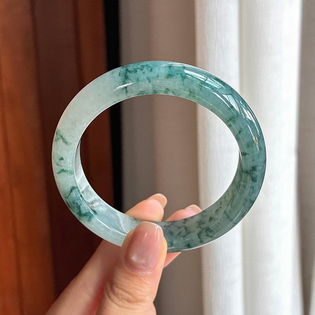 糯冰飘花翡翠平安镯 56圈（yc436728）