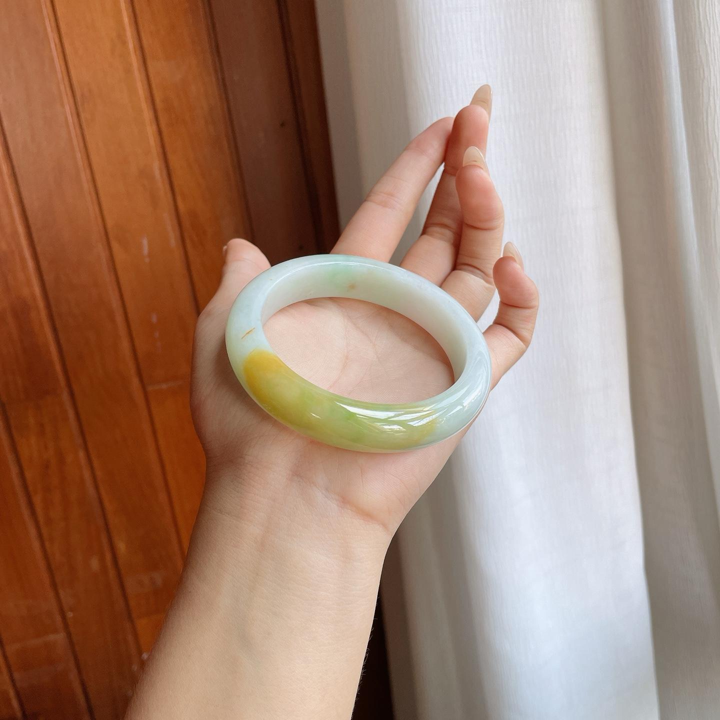 糯冰黄翡翡翠平安镯（60.5mm）（yc242099）