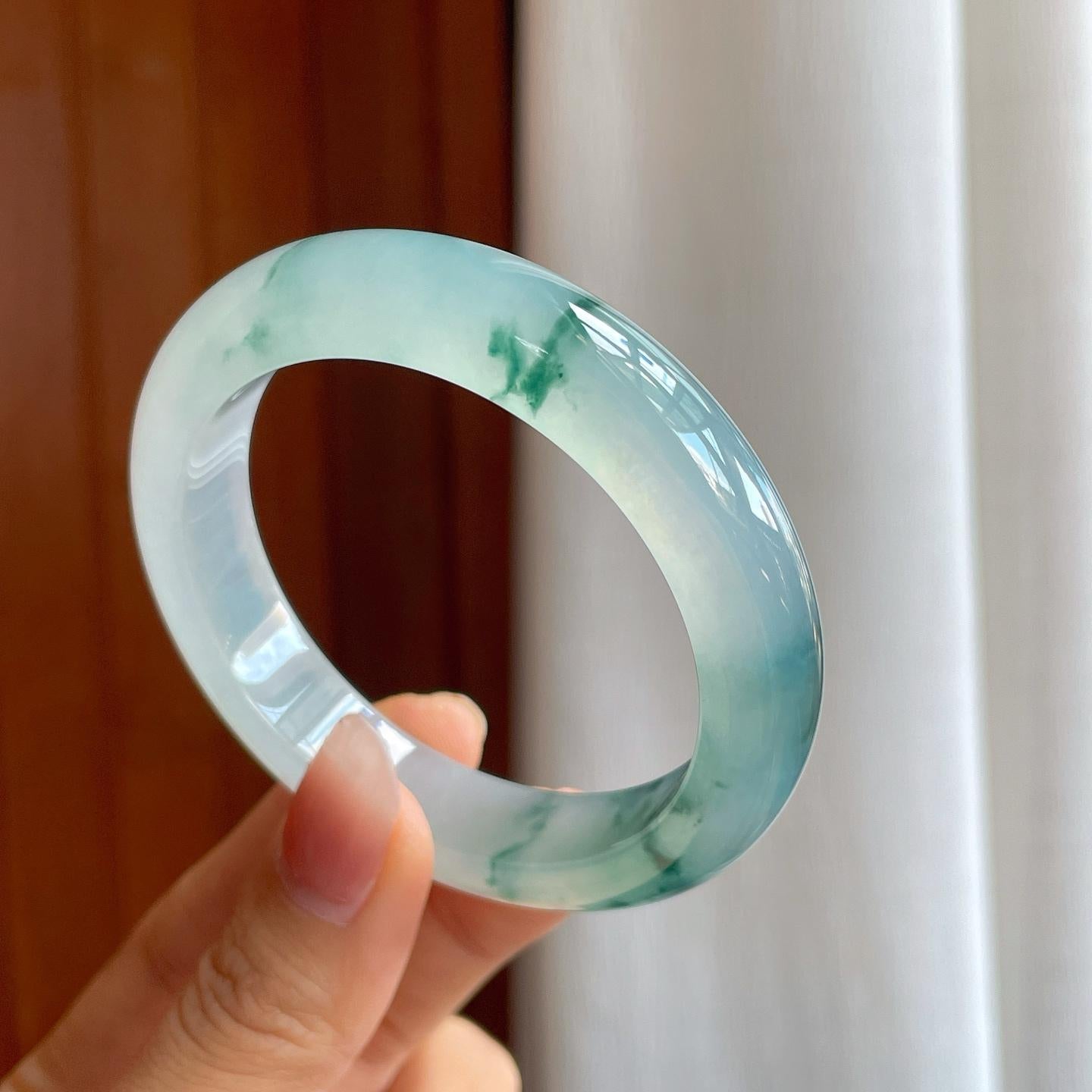 冰种飘花翡翠平安镯（55mm）（yc310936）