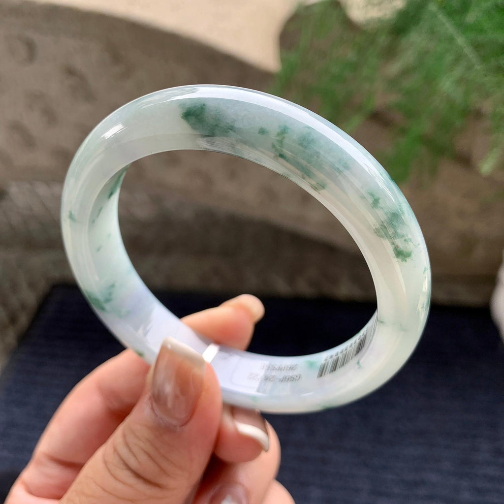 细糯种飘蓝花正圈平安镯 57.5圈口 天然缅甸A货翡翠（yc376068）