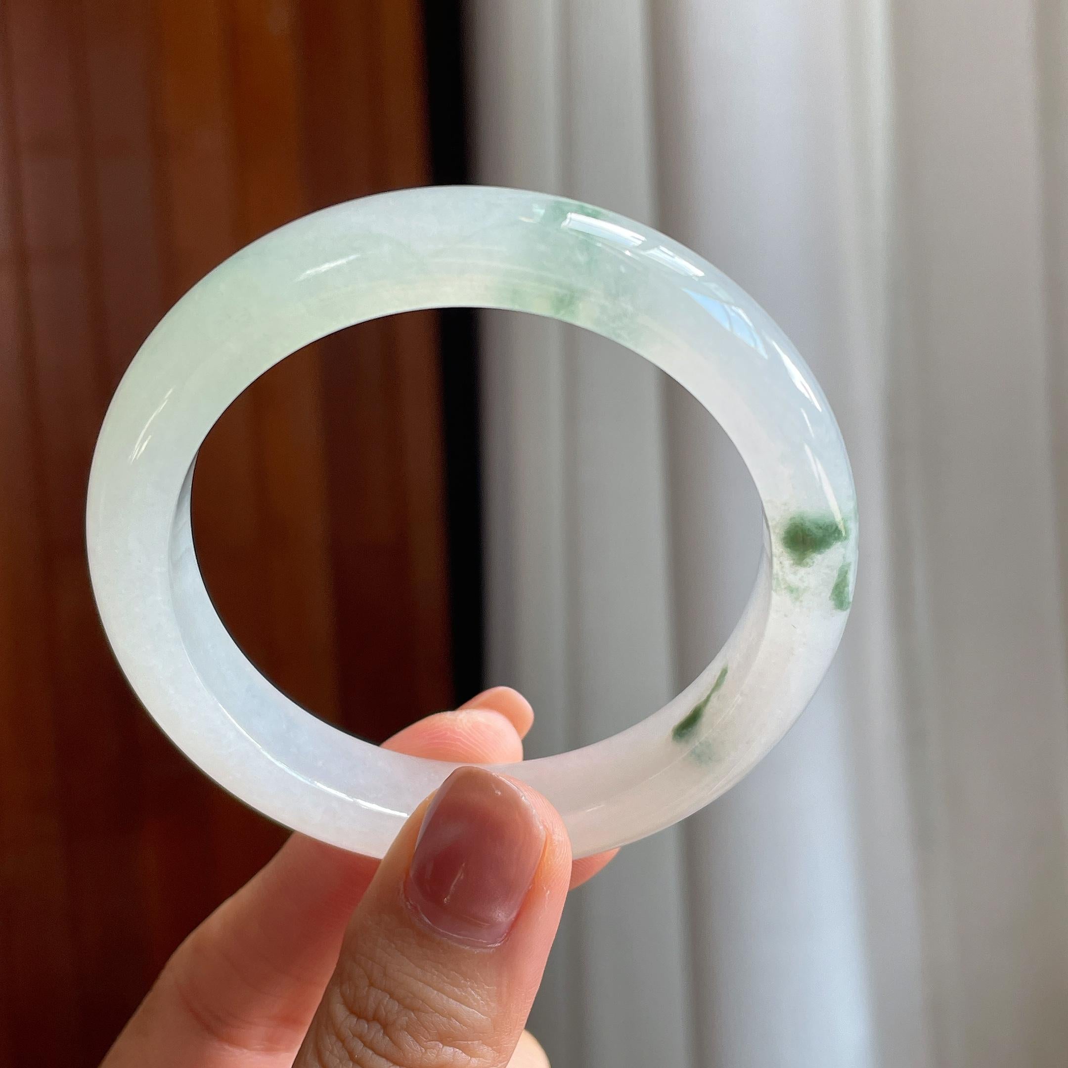 糯冰飘花翡翠平安镯（55mm）（yc285959）