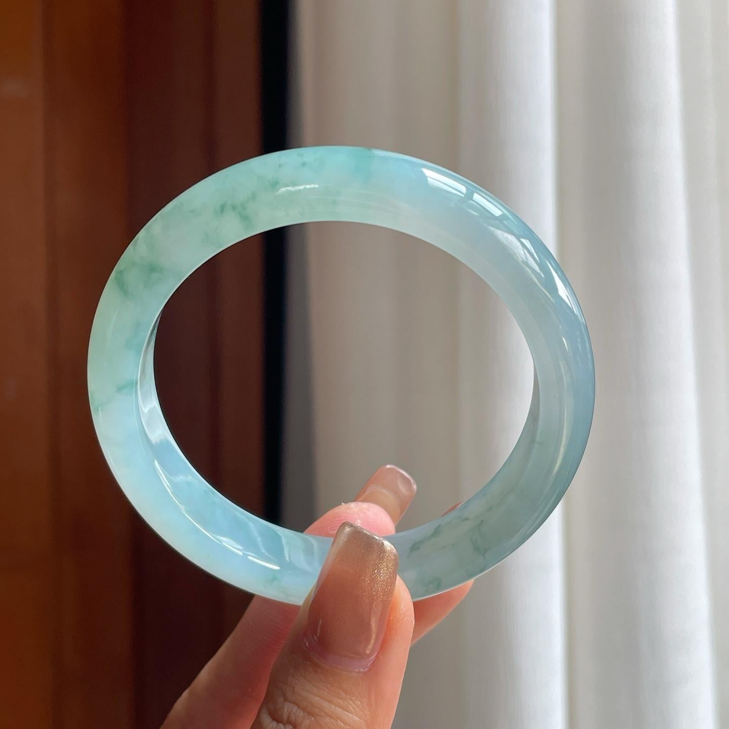 冰种飘花翡翠平安镯（56.5mm）（yc369138）