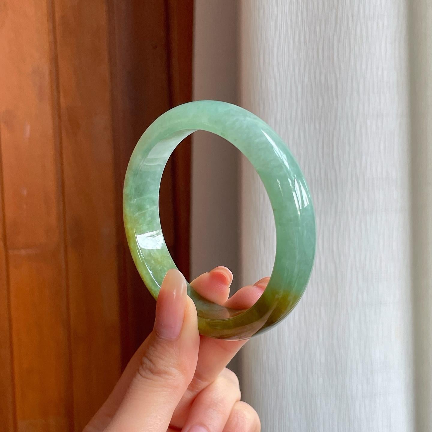 冰种黄加绿翡翠平安镯（58.6mm)（yc360246）