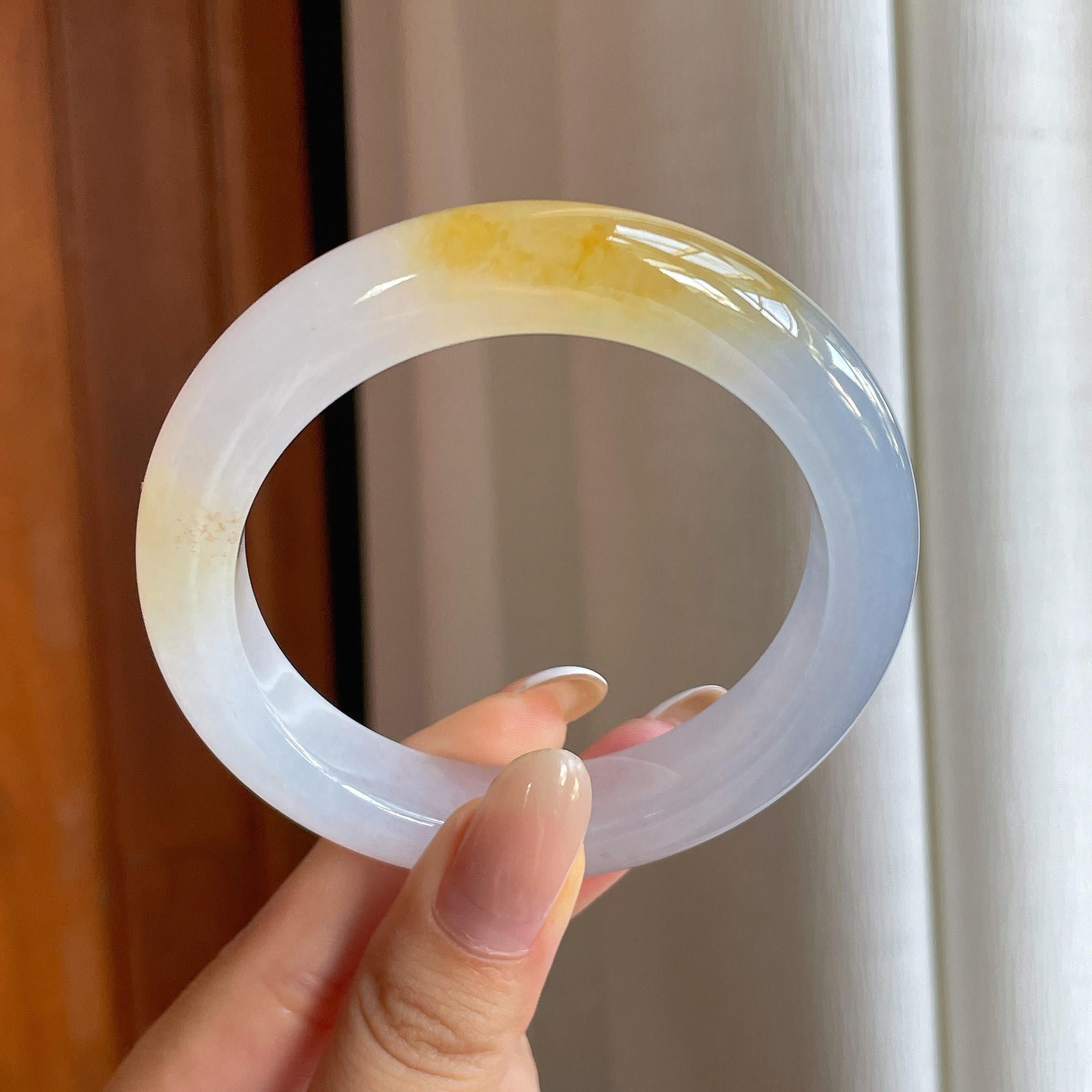 冰种黄翡翡翠平安镯（56mm)（yc416419）