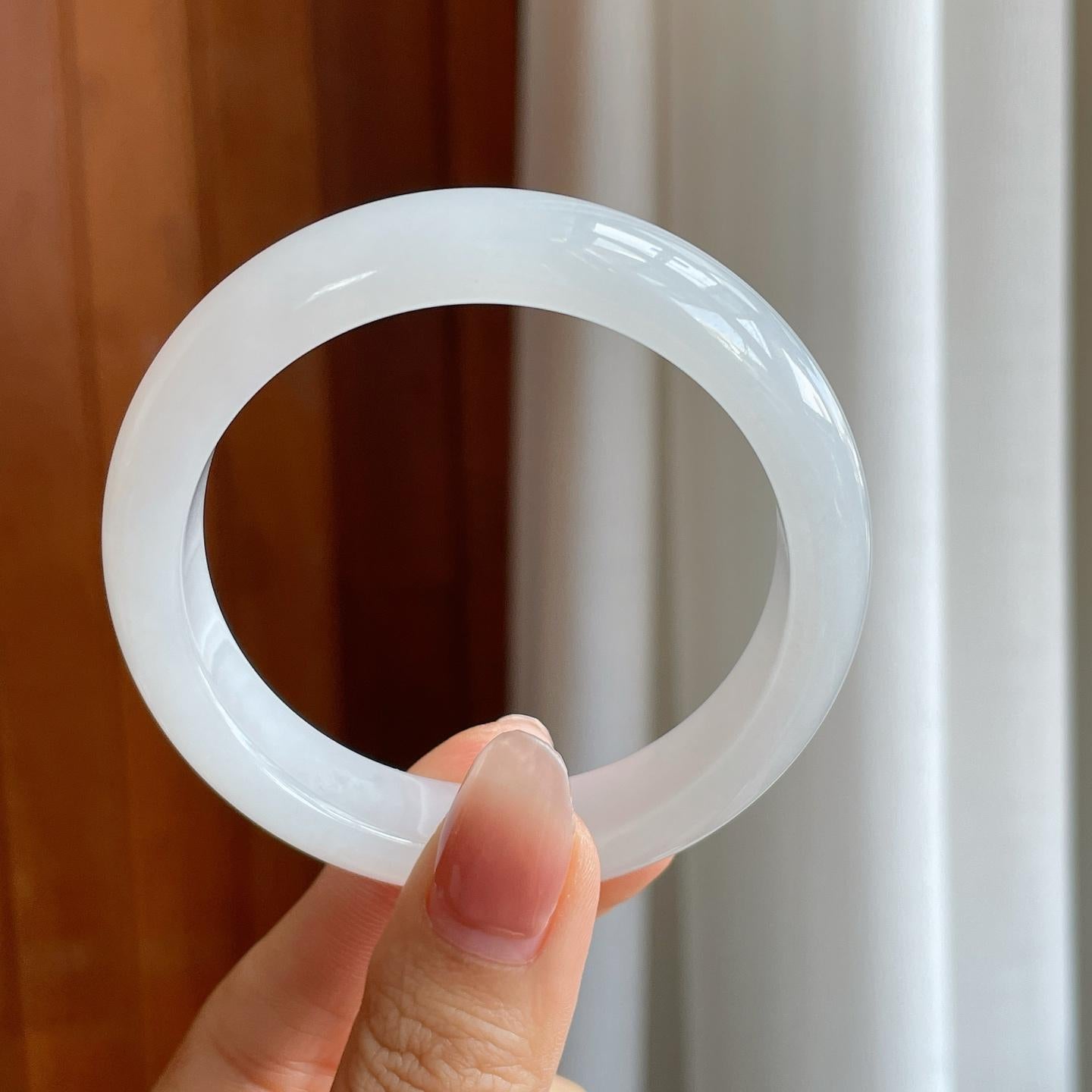 细糯冰白月光翡翠平安镯（54.5mm）（yc318677）