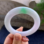 小圈口 糯种白底青圆条手镯 52.2圈口 天然缅甸A货翡翠（yc352927）