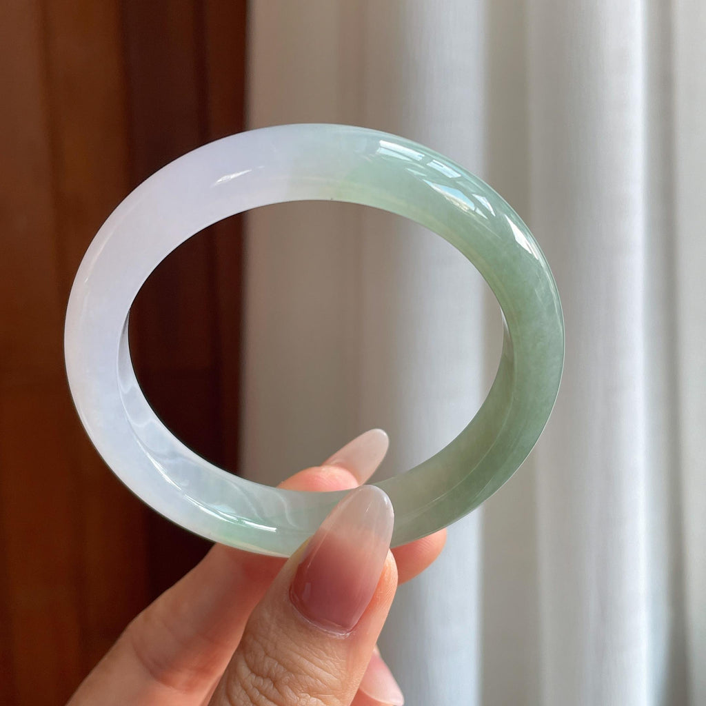 冰种半山半水翡翠平安镯（55.2mm）（yc295069）