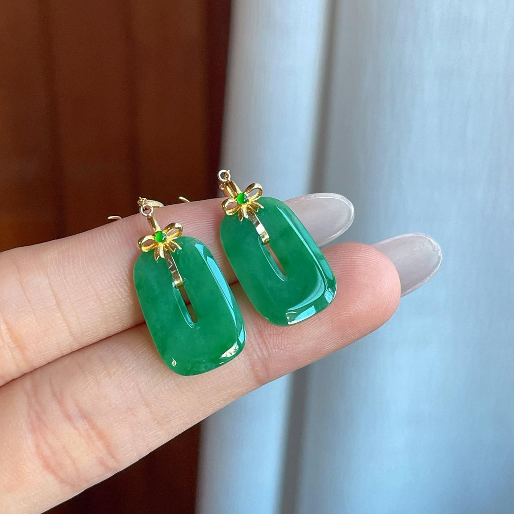 18k金镶糯冰满色翡翠方糖耳饰（yc266473）
