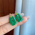 18k金镶糯冰满色翡翠方糖耳饰（yc266473）