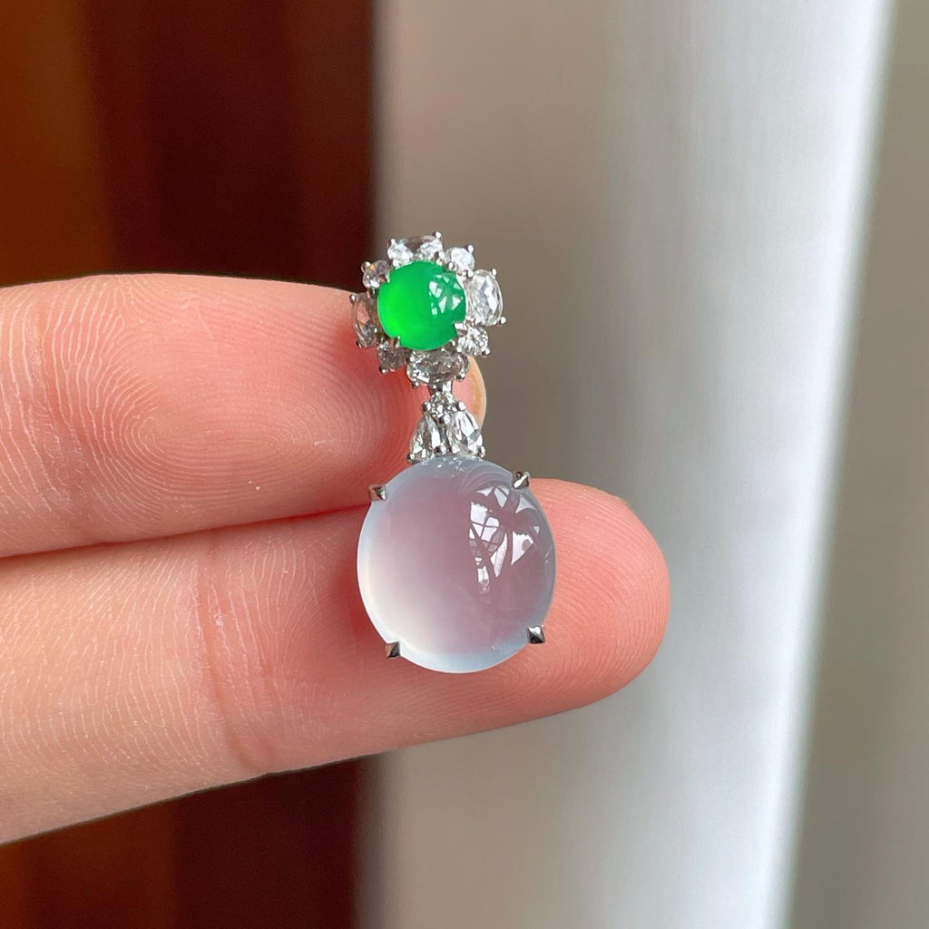 18k金钻镶冰种翡翠蛋面吊坠（yc257275）