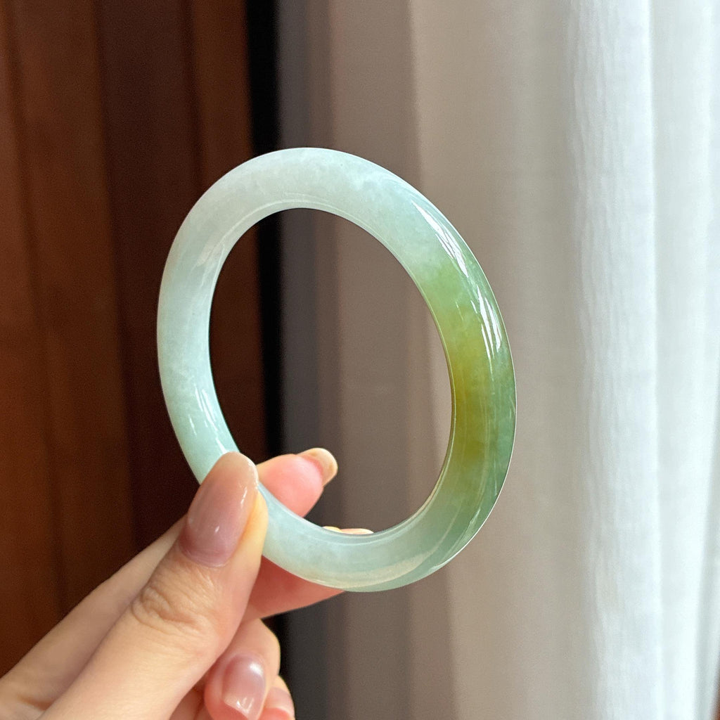 糯冰黄翡翡翠圆条手镯 55圈天然缅甸A货翡翠（yc440666）