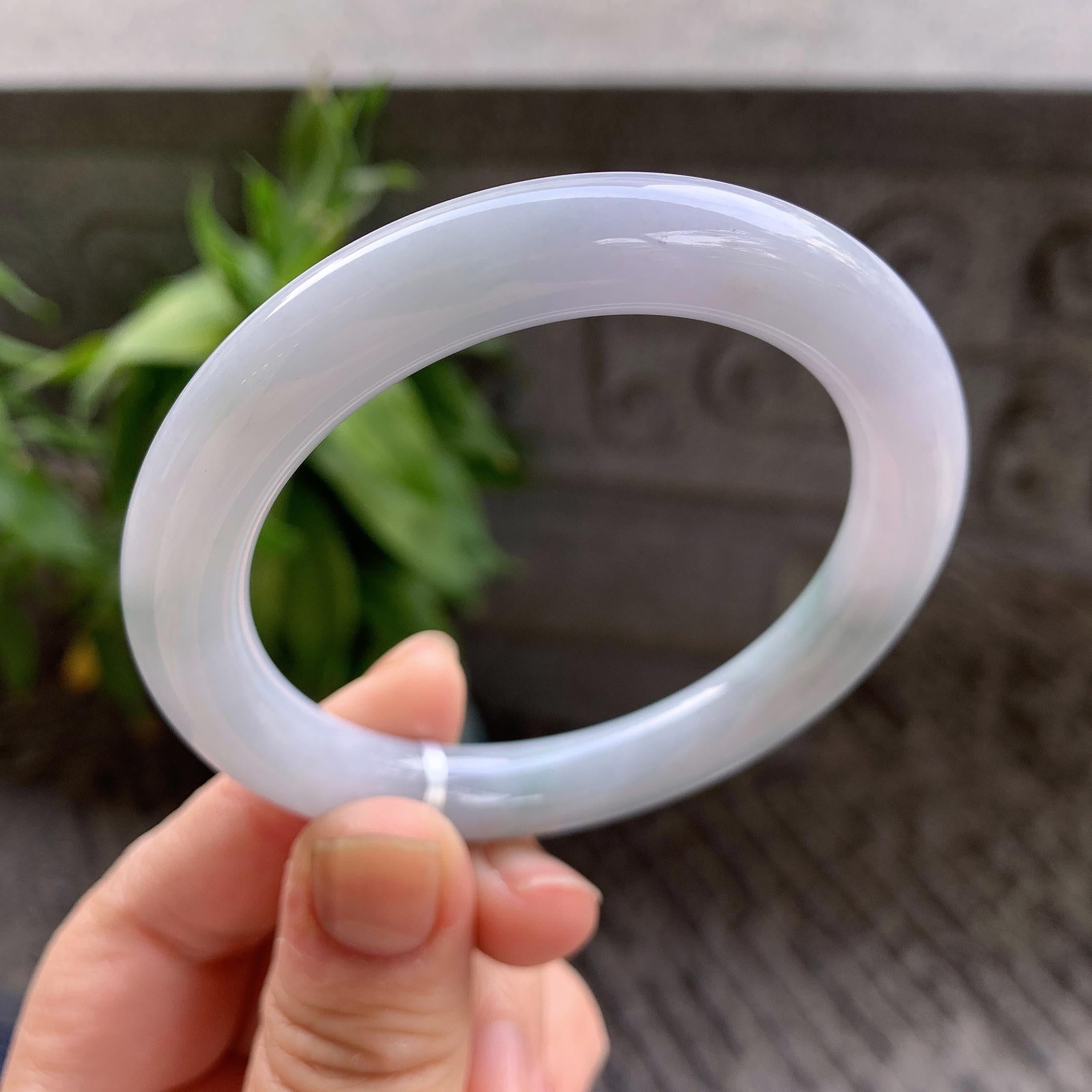 细糯种飘蓝花圆条手镯54.3圈口 天然缅甸A货翡翠（yc332520）