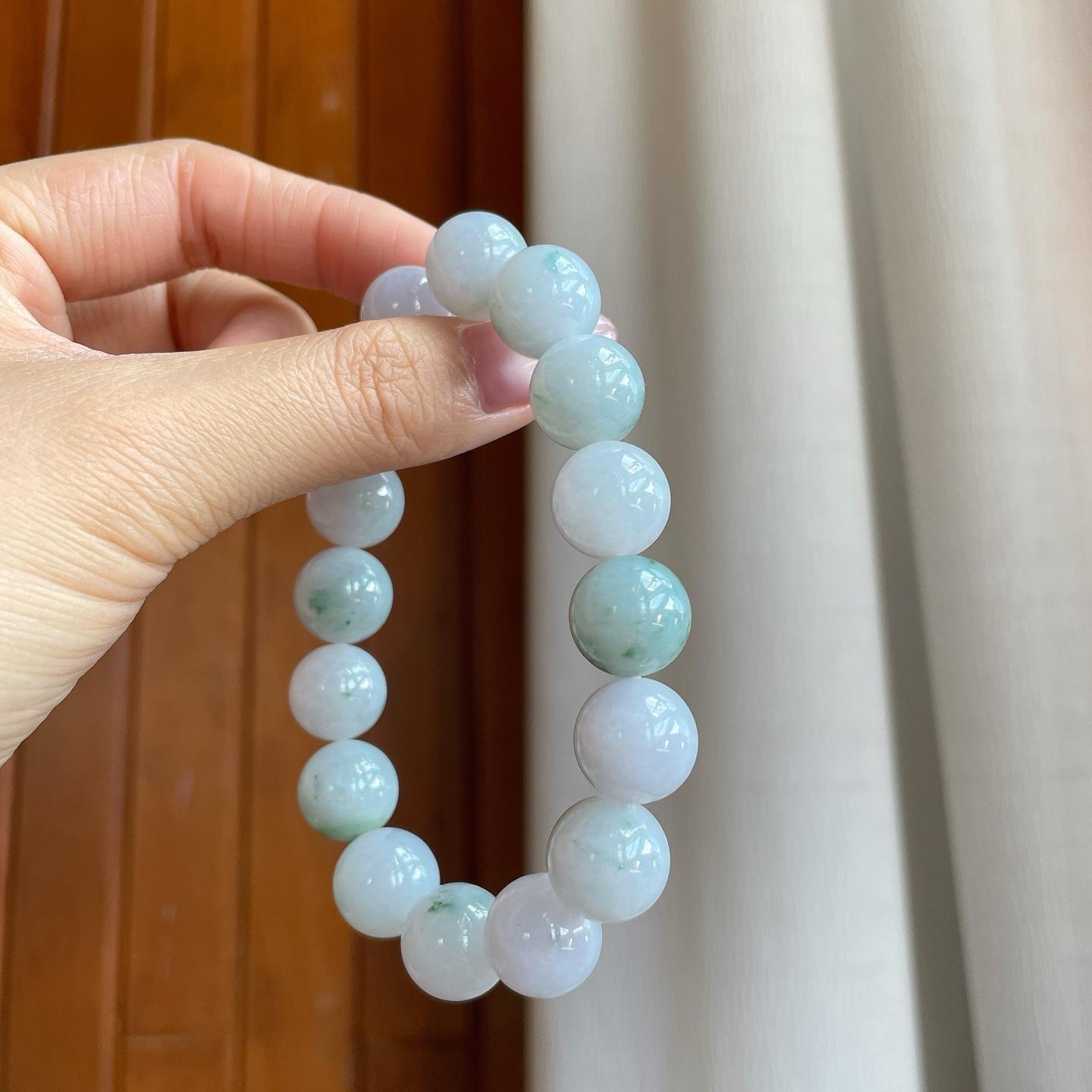 糯冰白底飘花翡翠珠串手串（yc284603）