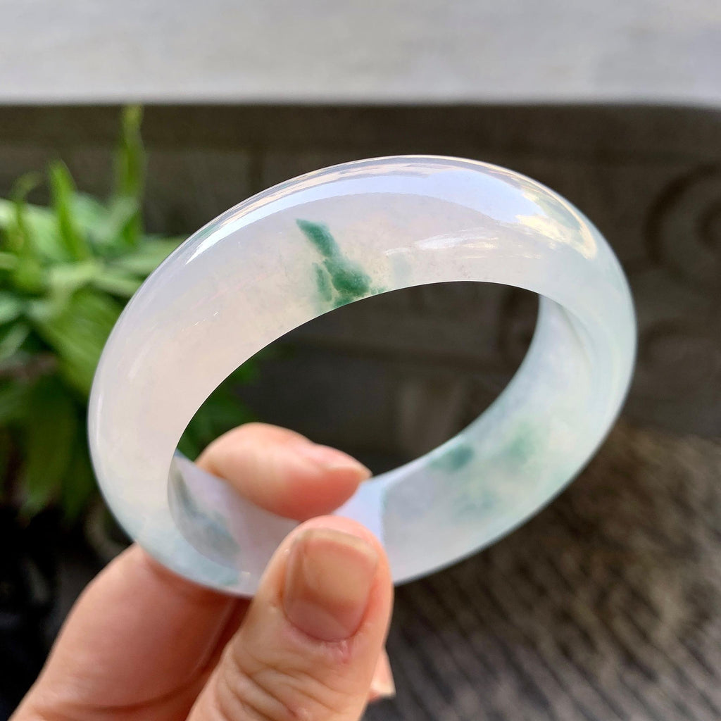 糯冰种飘花宽版轮胎手镯（56.8mm）（yc309460）