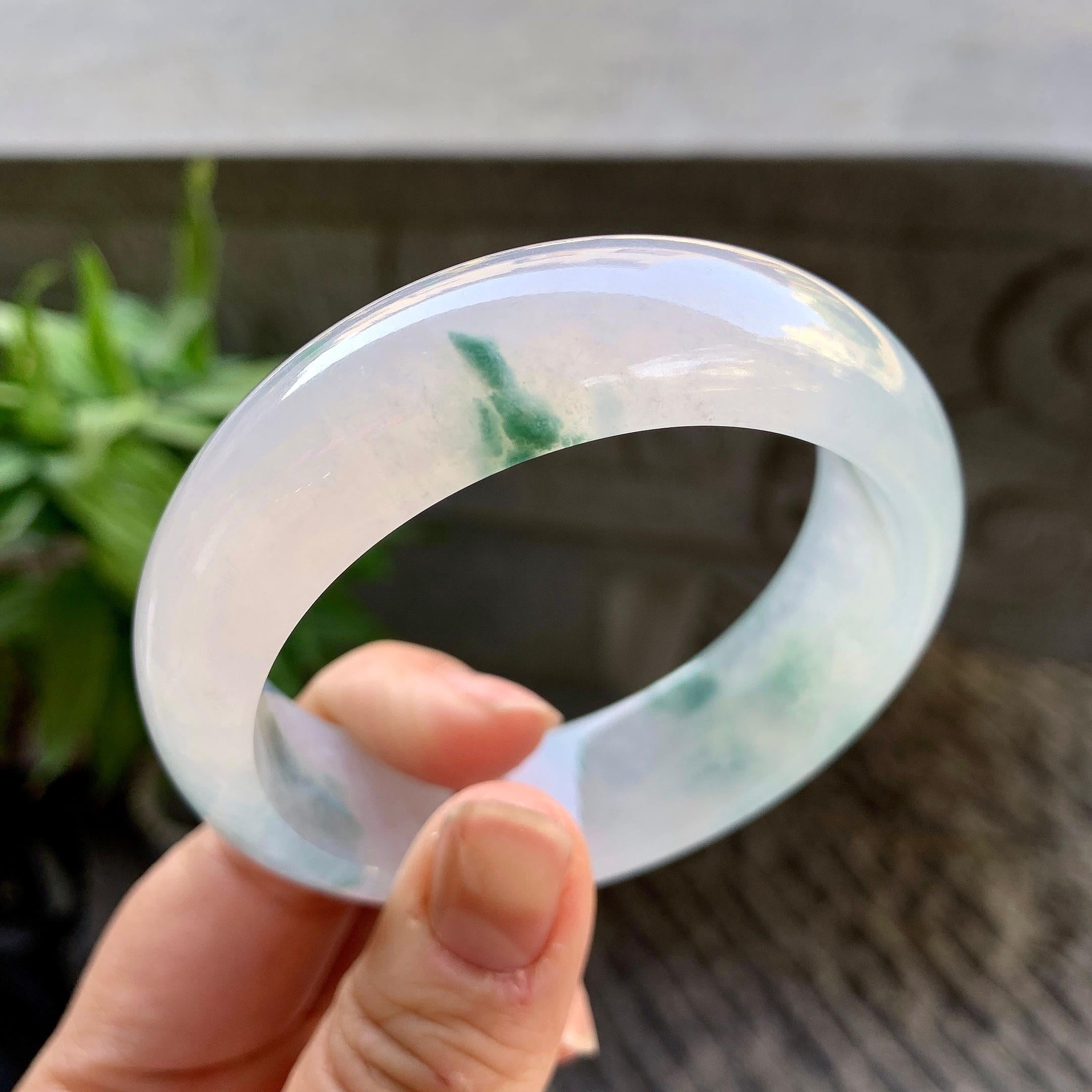 糯冰种飘花宽版轮胎手镯（56.8mm）（yc309460）