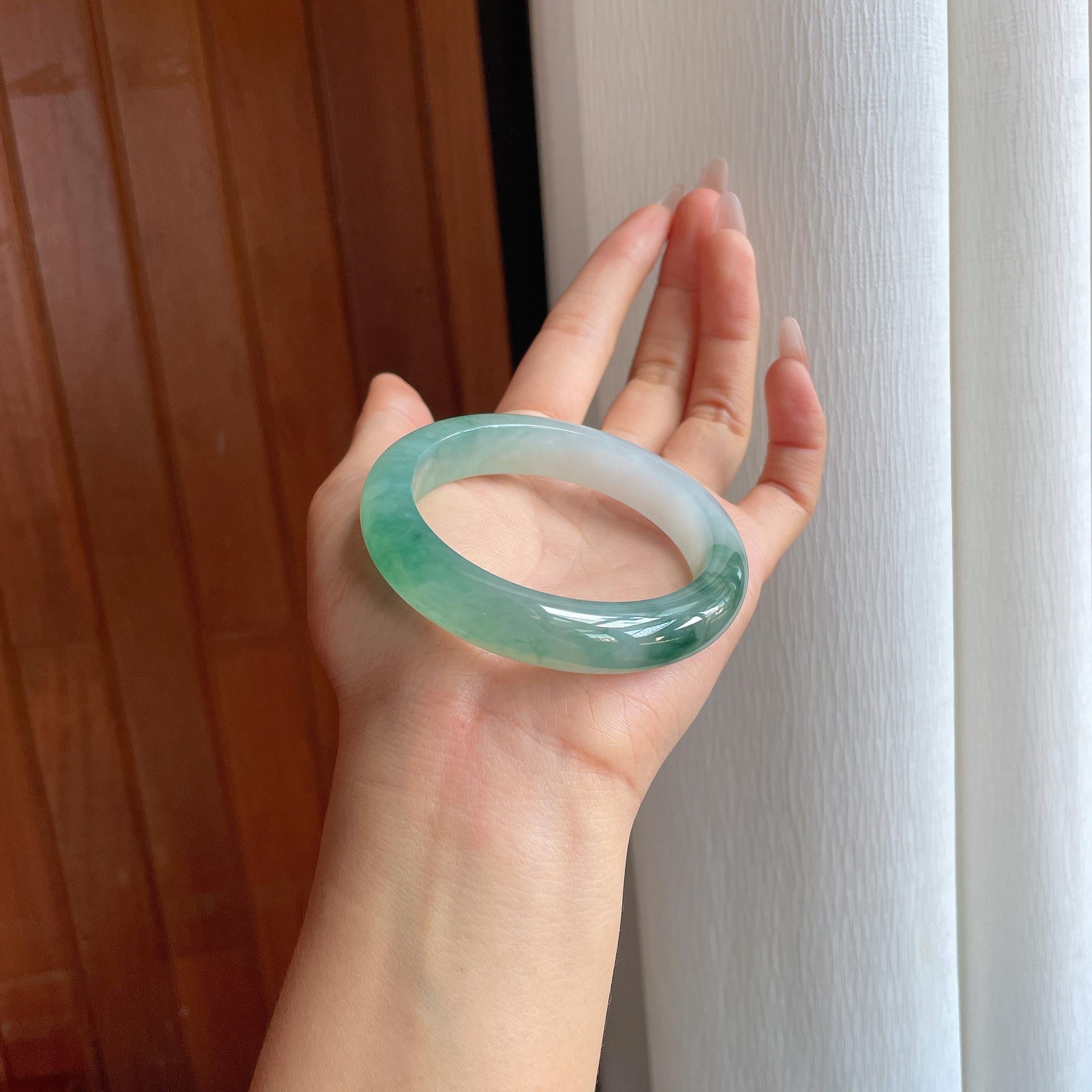 冰种飘花翡翠平安镯56mm（yc302420）